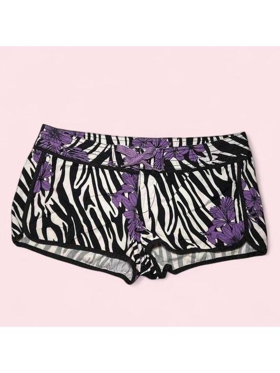 H&M Pants - H&M Black and White Zebra Print Mini Shorts Purple Lace Tie